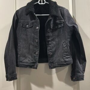 Art Class kid Sherpa lined black snap boxy denimJean jacket pockets size L 10/12